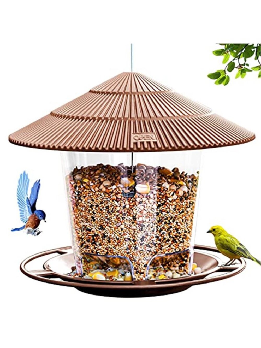 Bird Feeder Outdoor Hanging for Wild Bird Seed, Brown